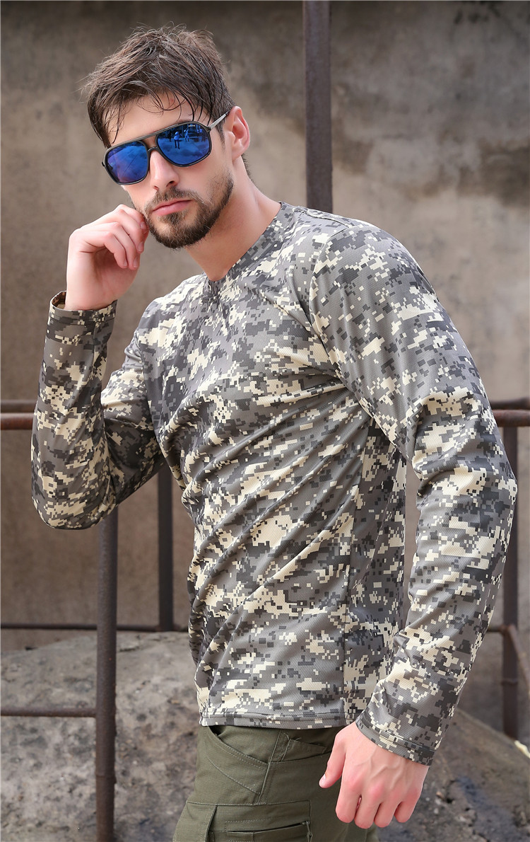 2017 New Tactical Military Camouflage T Shirt Male Breathable Quick Dry US Army Combat Full Sleeve Outwear T-shirt for Men