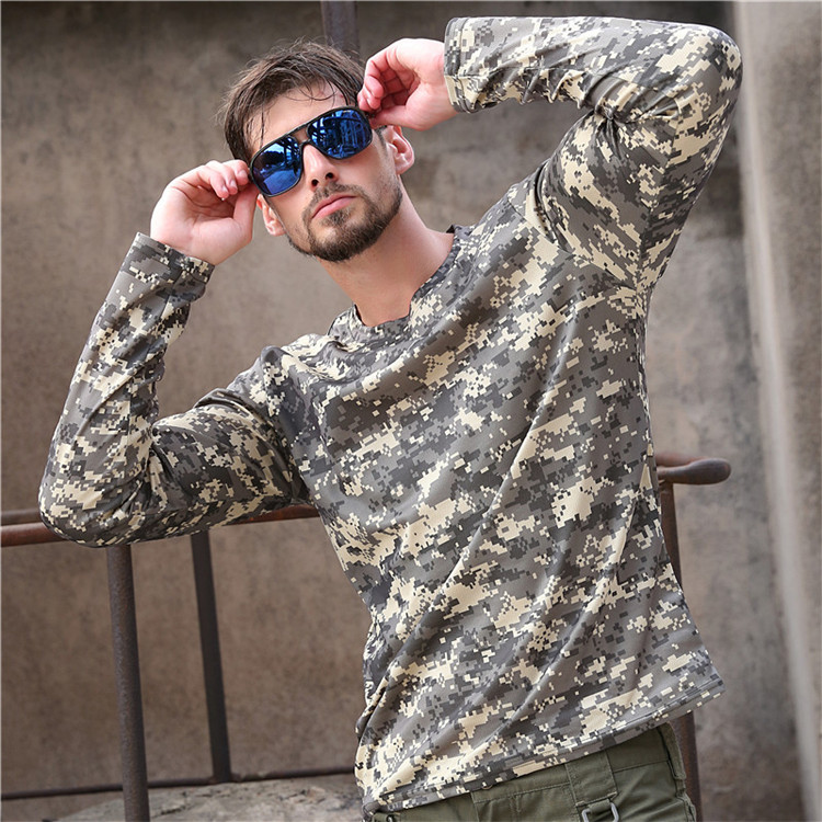 2017 New Tactical Military Camouflage T Shirt Male Breathable Quick Dry US Army Combat Full Sleeve Outwear T-shirt for Men