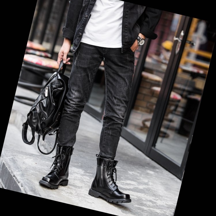 Steel Toe Men Military Boots Genuine Leather Safety Shoes for Men Spring Fashion Lace Up Black Ankle Platform Motorcycle Boots