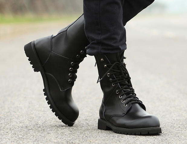 Combat Winter genuine Leather Military punk Charm Lace Up Men Warm ...