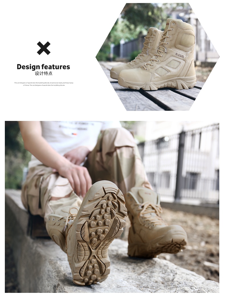 ZENVBNV Men Desert Tactical Military Boots Mens Work Safty Shoes SWAT Army Boot Militares Tacticos Zapatos Ankle Combat Boots