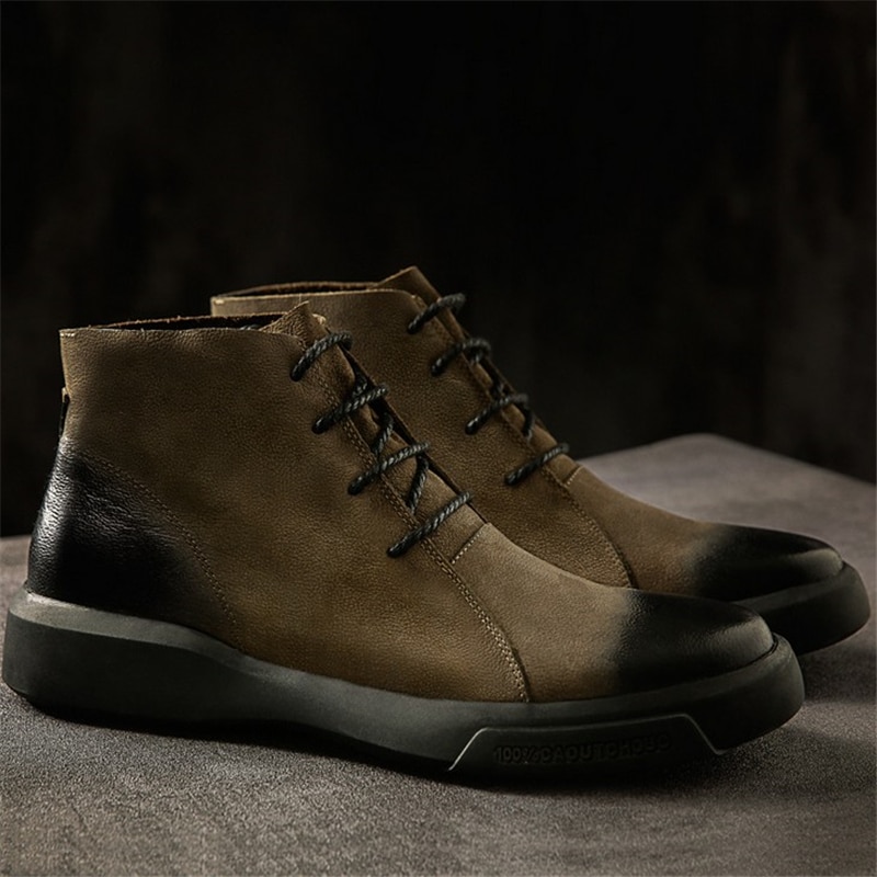 Autumn casual men's Military boots High quality leather Non-slip wear ...