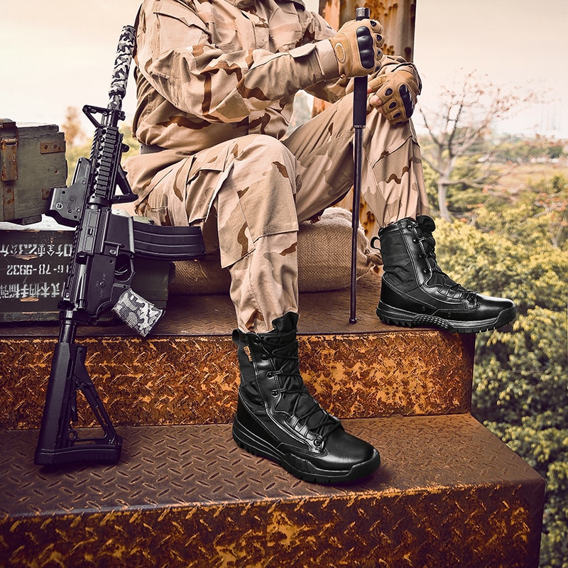 WeiDeng Genuine Leather Men Military Martin Boots Ankle Motorcycle Army Safety Boots Equestrian Lace Up Shoes Warm Male Winter