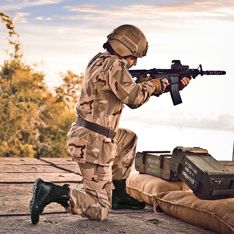 WeiDeng Genuine Leather Men Military Martin Boots Ankle Motorcycle Army Safety Boots Equestrian Lace Up Shoes Warm Male Winter