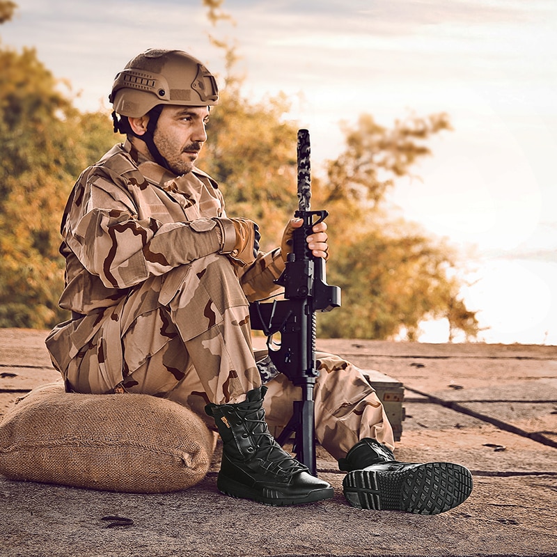 WeiDeng Genuine Leather Men Military Martin Boots Ankle Motorcycle Army Safety Boots Equestrian Lace Up Shoes Warm Male Winter