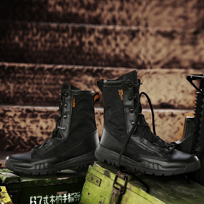 WeiDeng Genuine Leather Men Military Martin Boots Ankle Motorcycle Army Safety Boots Equestrian Lace Up Shoes Warm Male Winter