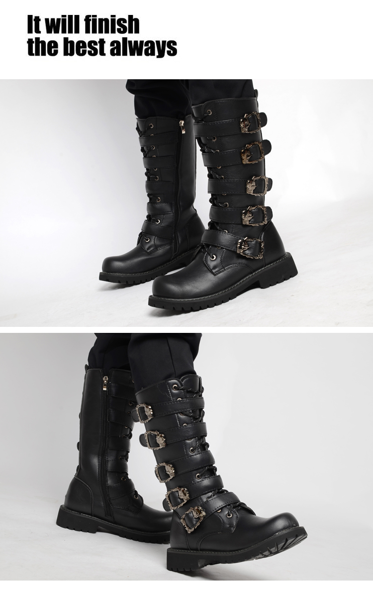 Men Military Leather Combat Metal Buckle Male Motorcycle Punk Boots Men's Shoes Rock Zapatillas Deprtivas Hombre HH-880