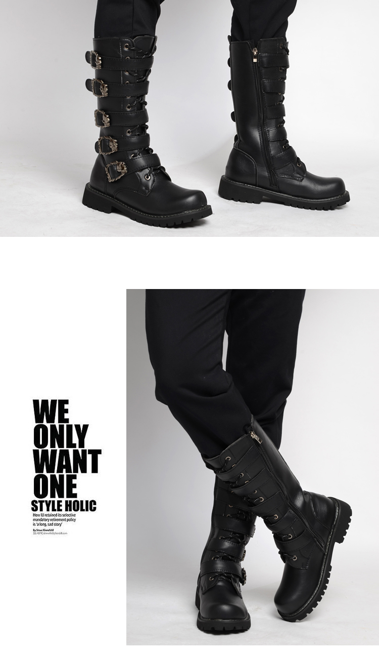 Men Military Leather Combat Metal Buckle Male Motorcycle Punk Boots Men's Shoes Rock Zapatillas Deprtivas Hombre HH-880