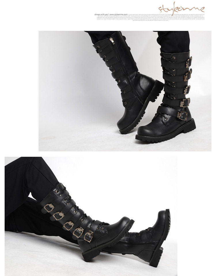 Men Military Leather Combat Metal Buckle Male Motorcycle Punk Boots Men's Shoes Rock Zapatillas Deprtivas Hombre HH-880