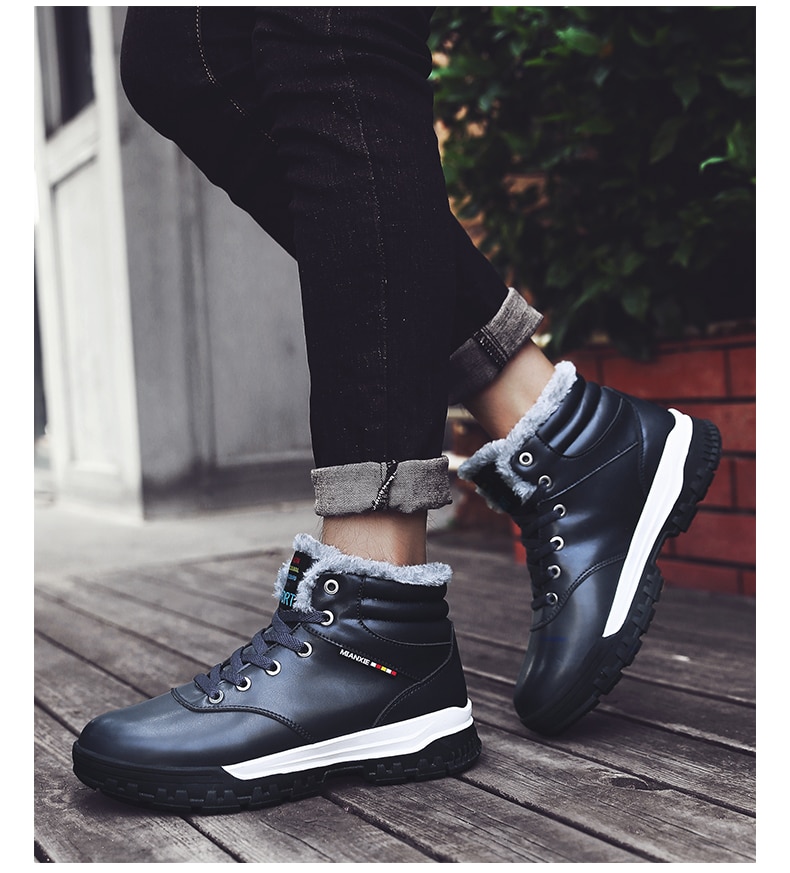 Plush Boots Genuine Leather Long Boots Men High Shoes Flat Military Boots To Keep Warm Shoes Large Size 38-50