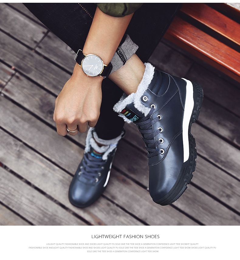 Plush Boots Genuine Leather Long Boots Men High Shoes Flat Military Boots To Keep Warm Shoes Large Size 38-50