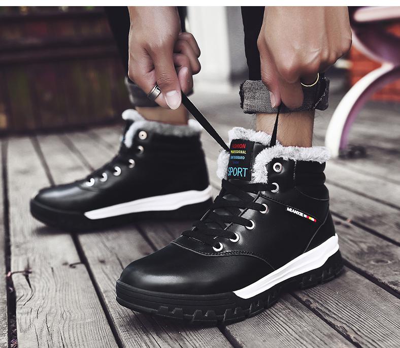 Plush Boots Genuine Leather Long Boots Men High Shoes Flat Military Boots To Keep Warm Shoes Large Size 38-50