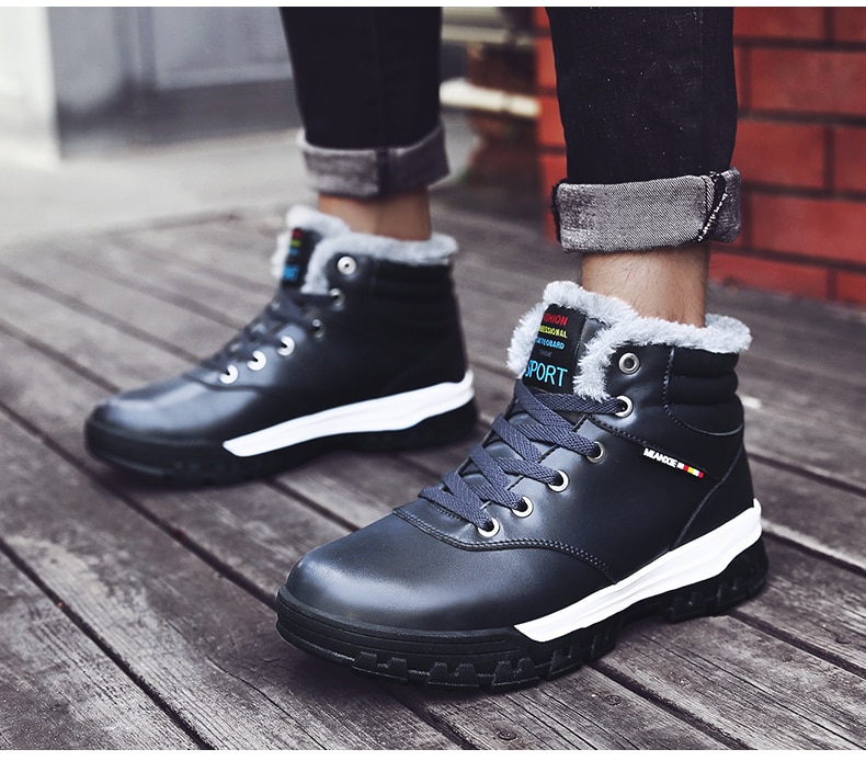 Plush Boots Genuine Leather Long Boots Men High Shoes Flat Military Boots To Keep Warm Shoes Large Size 38-50