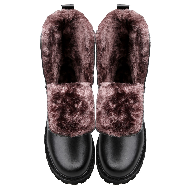 Plush Boots Genuine Leather Long Boots Men High Shoes Flat Military Boots To Keep Warm Shoes Large Size 38-50