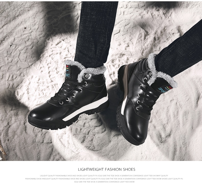 Plush Boots Genuine Leather Long Boots Men High Shoes Flat Military Boots To Keep Warm Shoes Large Size 38-50