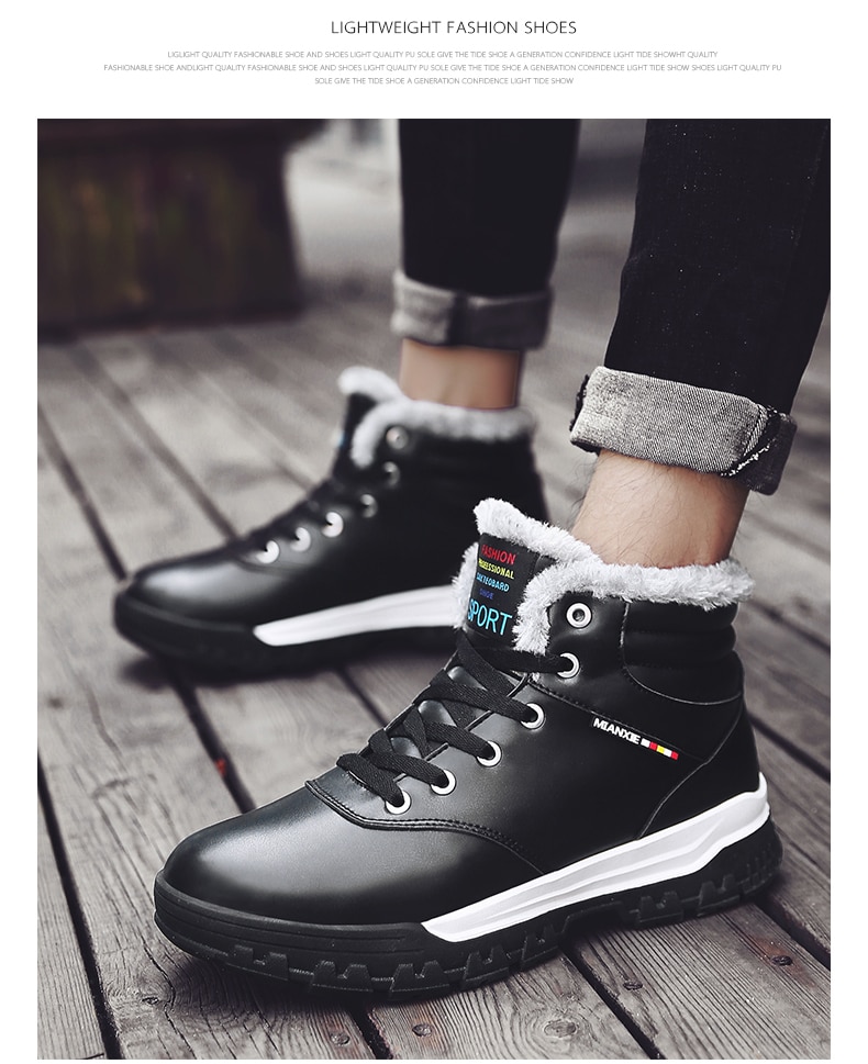 Plush Boots Genuine Leather Long Boots Men High Shoes Flat Military Boots To Keep Warm Shoes Large Size 38-50