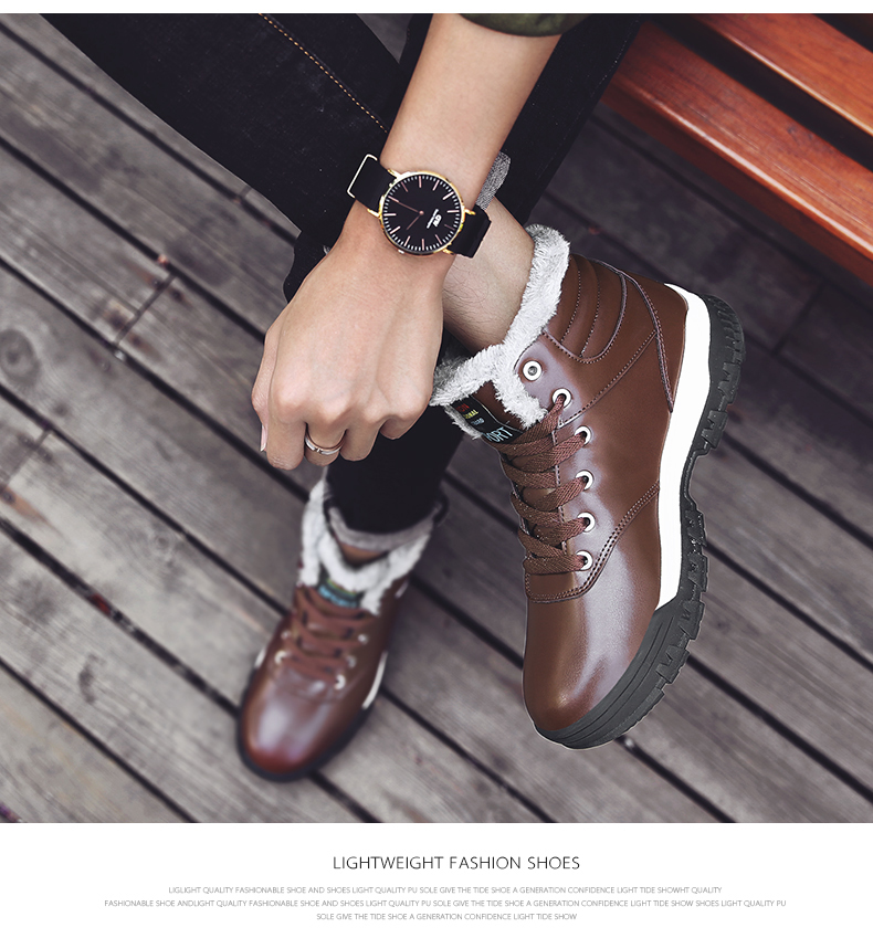 Plush Boots Genuine Leather Long Boots Men High Shoes Flat Military Boots To Keep Warm Shoes Large Size 38-50