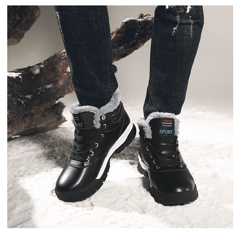 Plush Boots Genuine Leather Long Boots Men High Shoes Flat Military Boots To Keep Warm Shoes Large Size 38-50