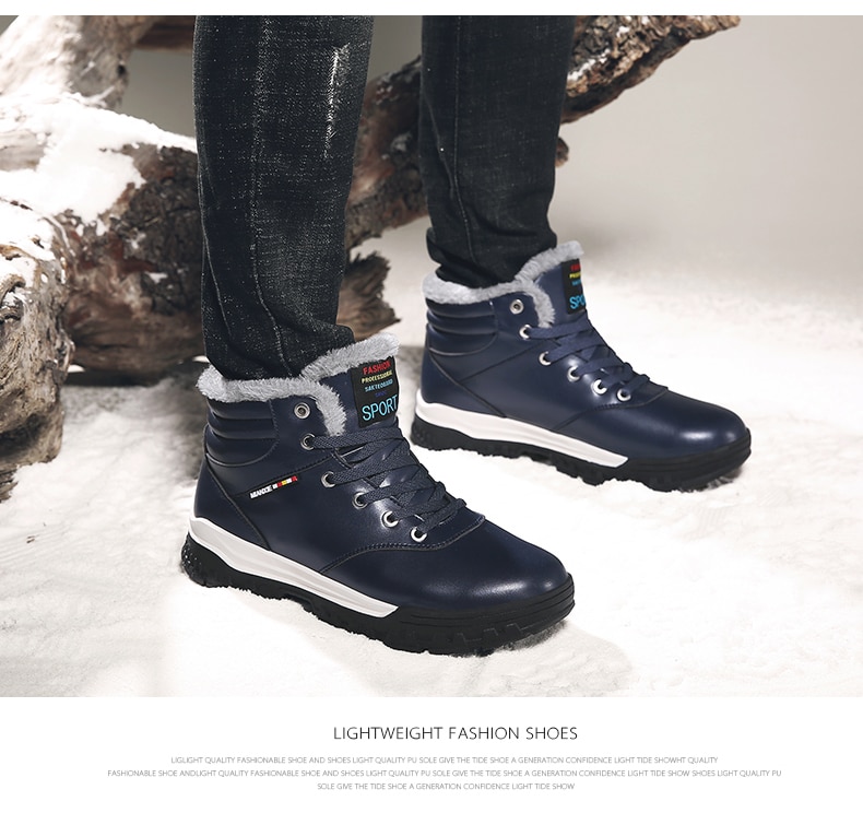 Plush Boots Genuine Leather Long Boots Men High Shoes Flat Military Boots To Keep Warm Shoes Large Size 38-50