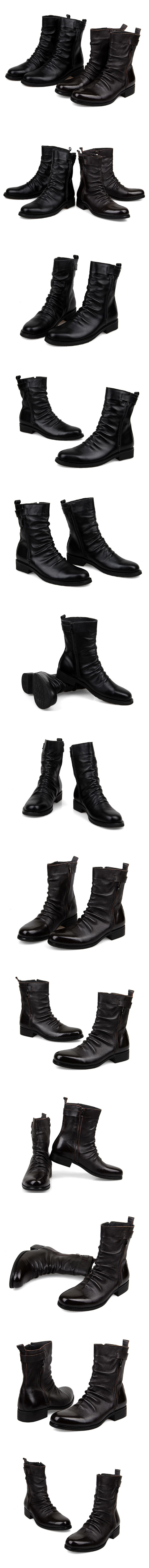 Winter Men Short Plush Snow boots Genuine leather Mid-Calf Martin boots wear-resistant Autumn Male military Boots 03