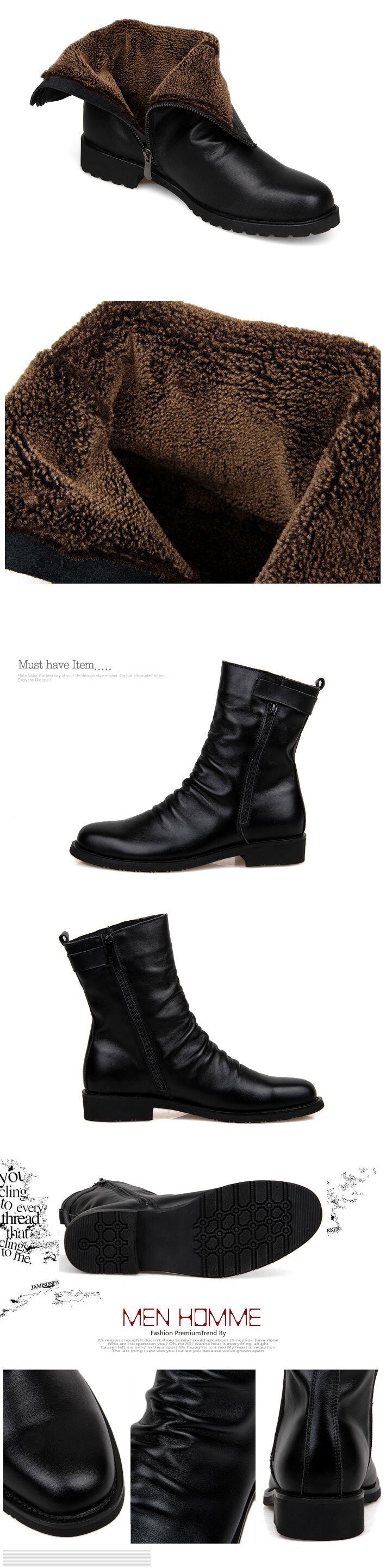 Winter Men Short Plush Snow boots Genuine leather Mid-Calf Martin boots wear-resistant Autumn Male military Boots 03