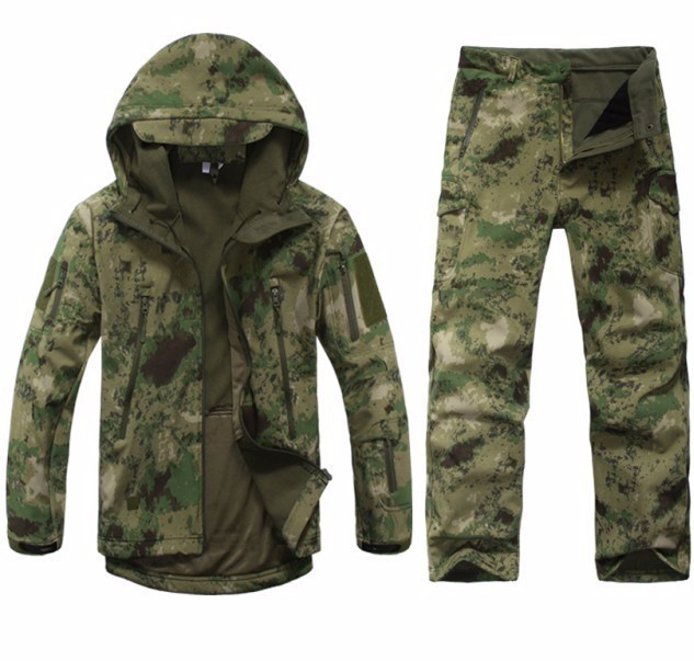 Sharkskin outdoor hunting Ghillie suit camping waterproof jacket tad4.0 soft shell fleece jacket + pants sniper camouflage