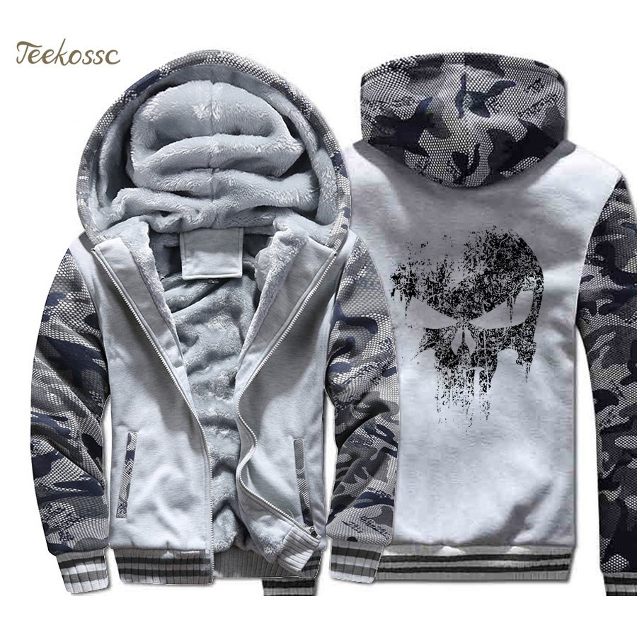 Skull Jacket Super Hero Hoodie Men Hip-Hop Sweatshirt Coat Winter Thick Fleece Warm Camouflage Swag Sportswear Mens