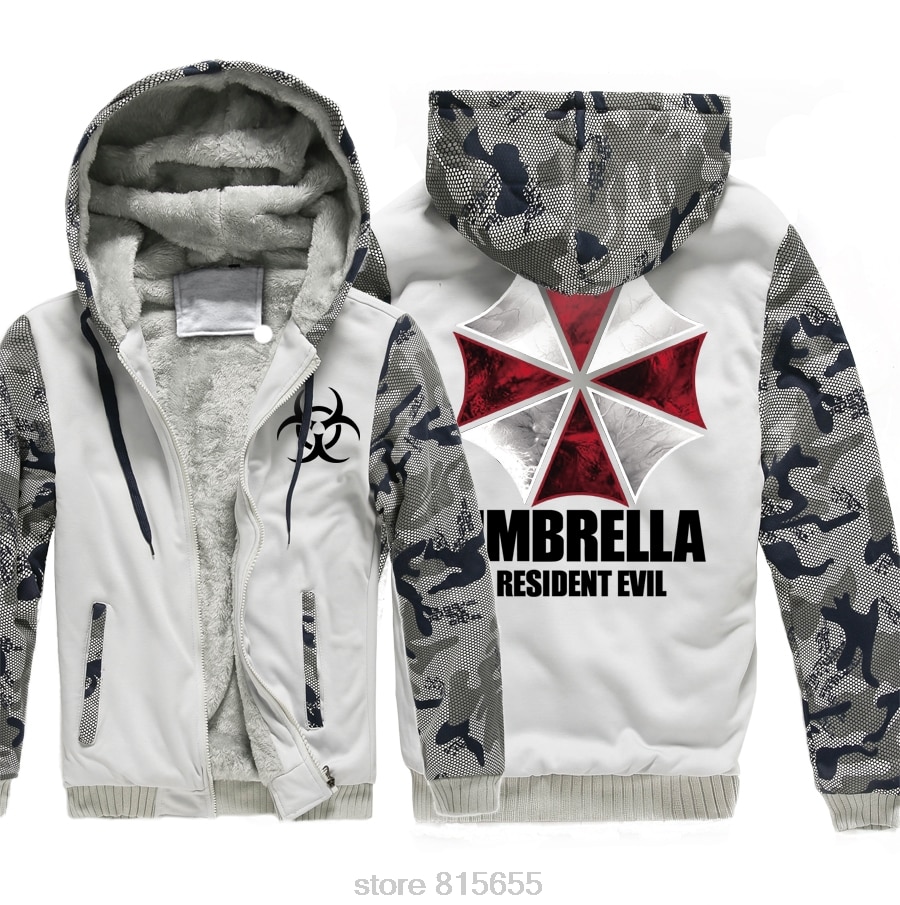 men wool liner keep warm tracksuits resident Evil Umbrella Hooded Camouflage color Hoodies Thicken Zipper Jacket coats 2019 male