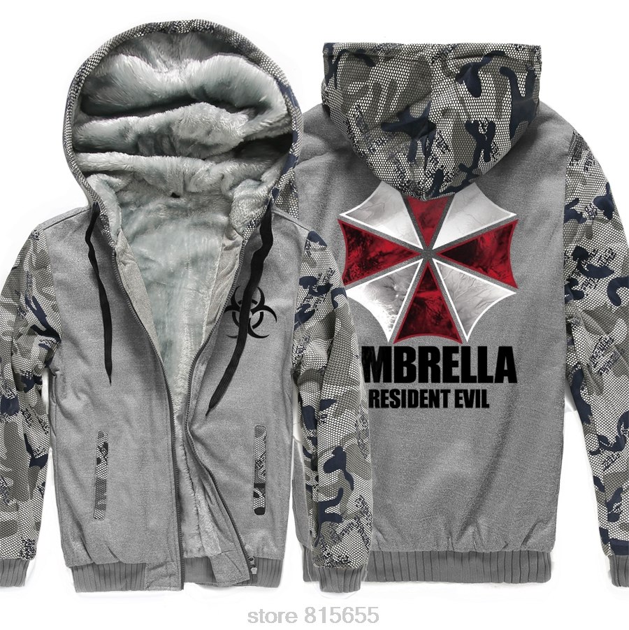 men wool liner keep warm tracksuits resident Evil Umbrella Hooded Camouflage color Hoodies Thicken Zipper Jacket coats 2019 male