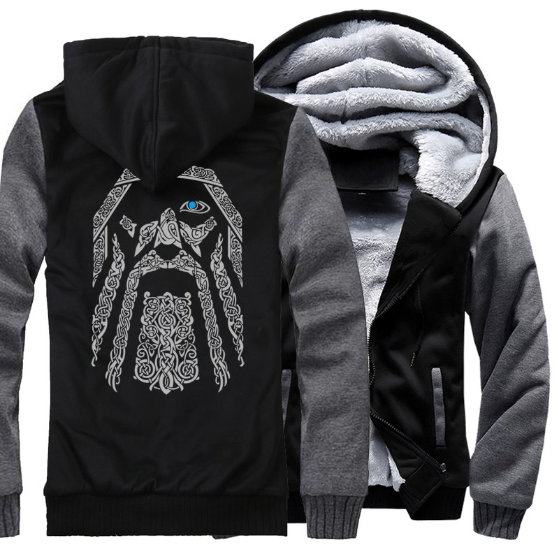 Odin Vikings hoodies for men 2018 new fashion wool liner winter sweatshirt Camouflage sleeve coats raglan print jacket tracksuit
