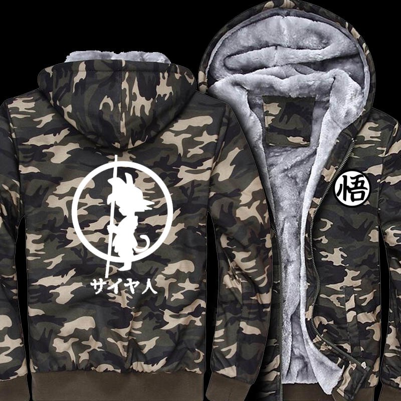 Dragon Ball Z Hoodie Anime Son Goku Cosplay Costume Winter Men's Sweatshirts Army Ggreen Camouflage Coat jacket men streetwear