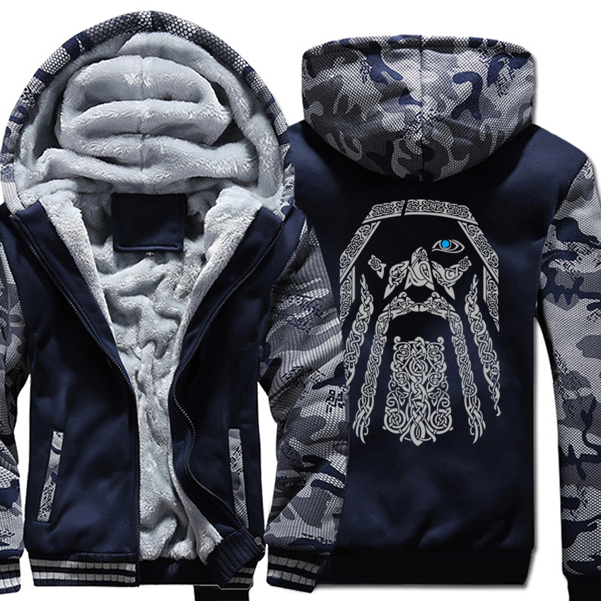 winter sweatshirt raglan print jacket tracksuit Odin Vikings hoodies for men 2019 new fashion wool liner Camouflage sleeve coats