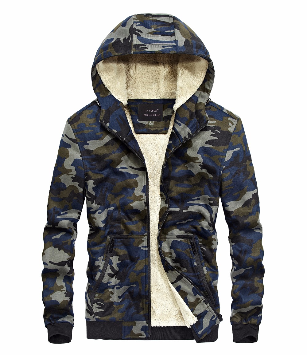 New Arrival Camouflage Fleece Hoodie Men Brand Clothing IN-YESON Winter Thick Camo Men's Sweatshirt