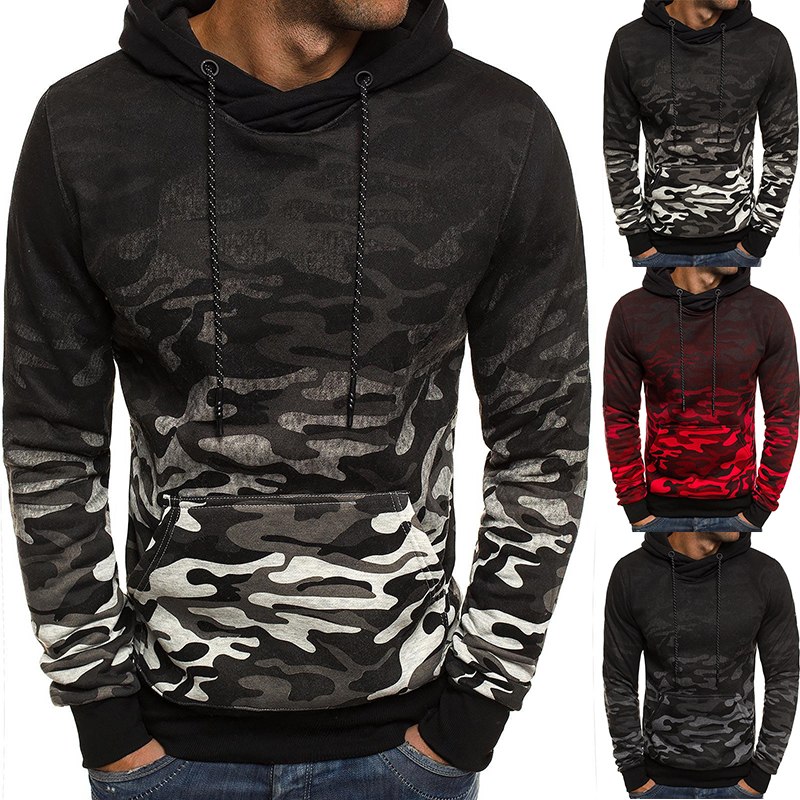 Male's Sweatshirt Camouflage Man Training Sweatshirt Pocket Military Hooded Sweatshirts Men Casual Loose Tops Mens Clothing
