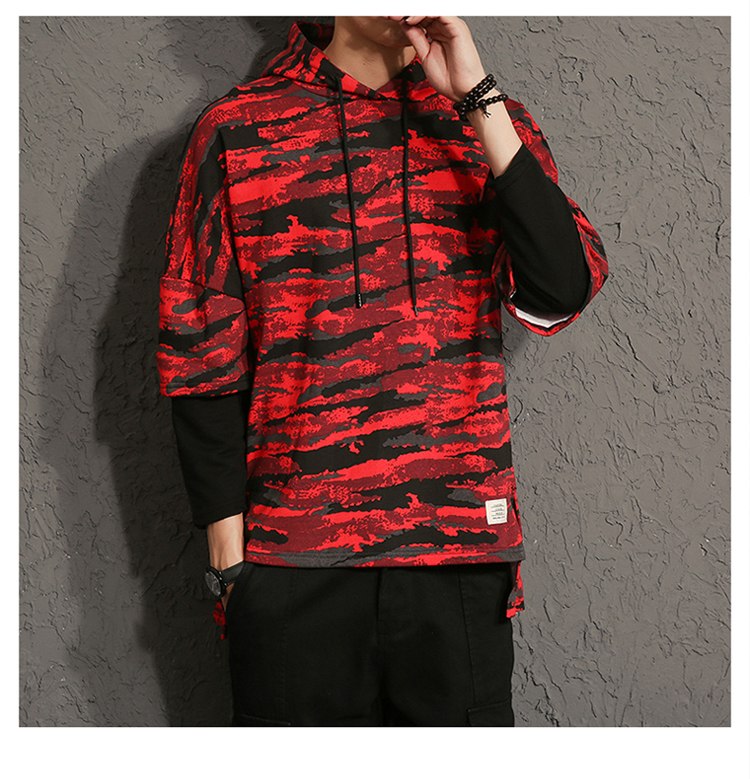 Hoodies Sweatshirts men camouflage printed fake two pieces Sweatshirt