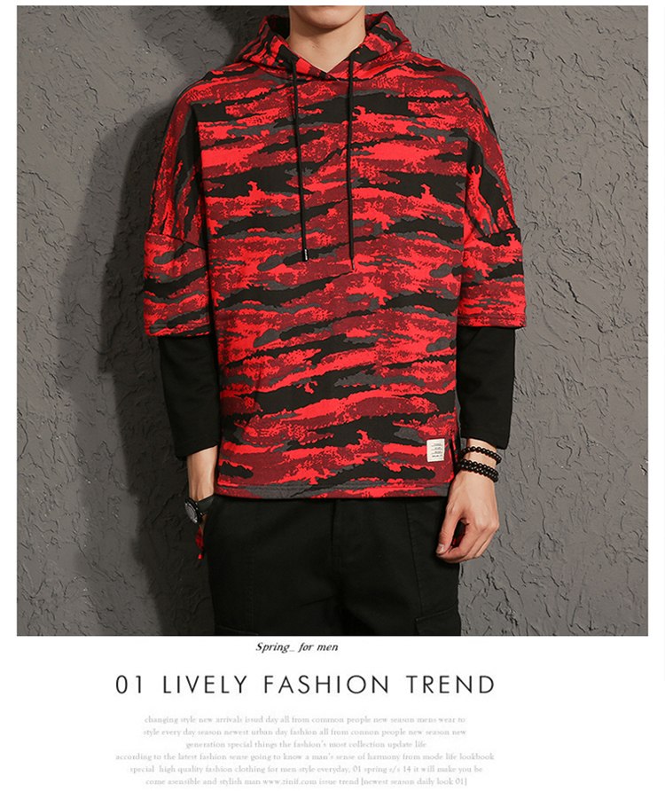 Hoodies Sweatshirts men camouflage printed fake two pieces Sweatshirt