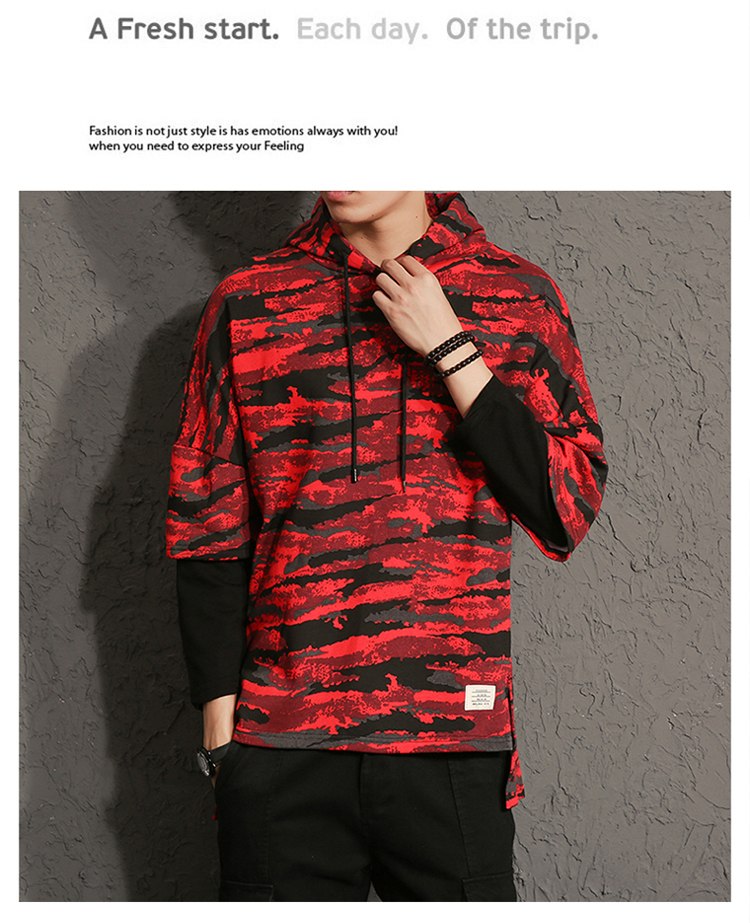 Hoodies Sweatshirts men camouflage printed fake two pieces Sweatshirt