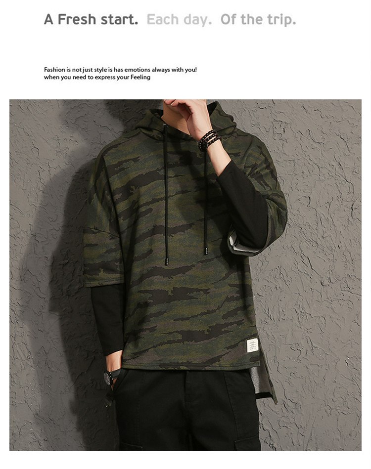 Hoodies Sweatshirts men camouflage printed fake two pieces Sweatshirt