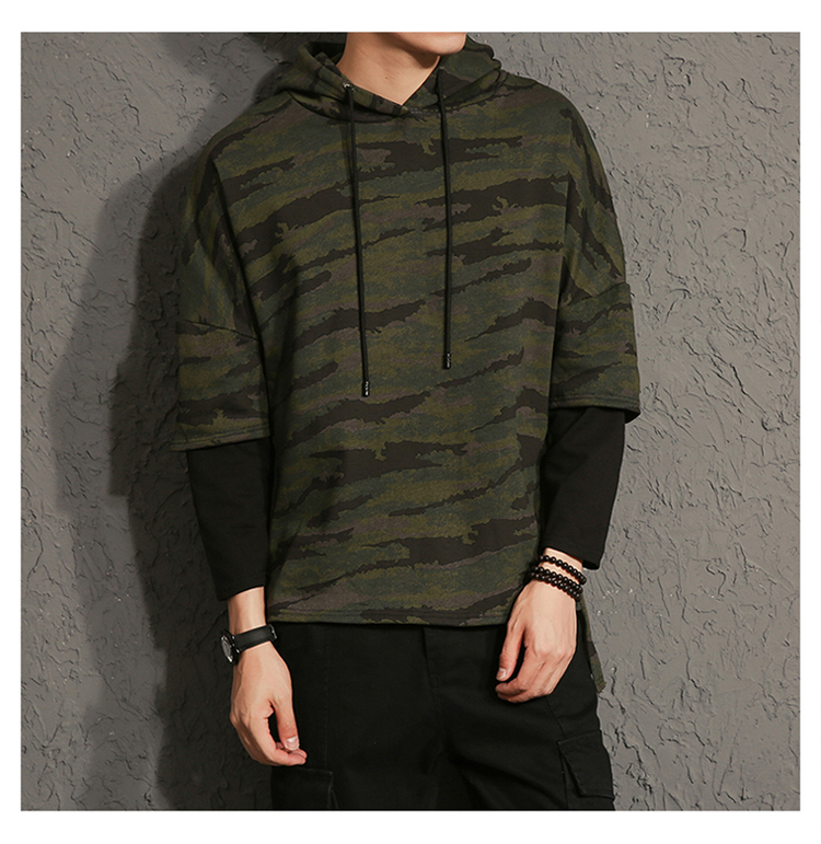 Hoodies Sweatshirts men camouflage printed fake two pieces Sweatshirt