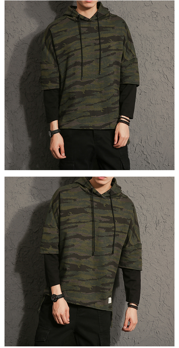 Hoodies Sweatshirts men camouflage printed fake two pieces Sweatshirt