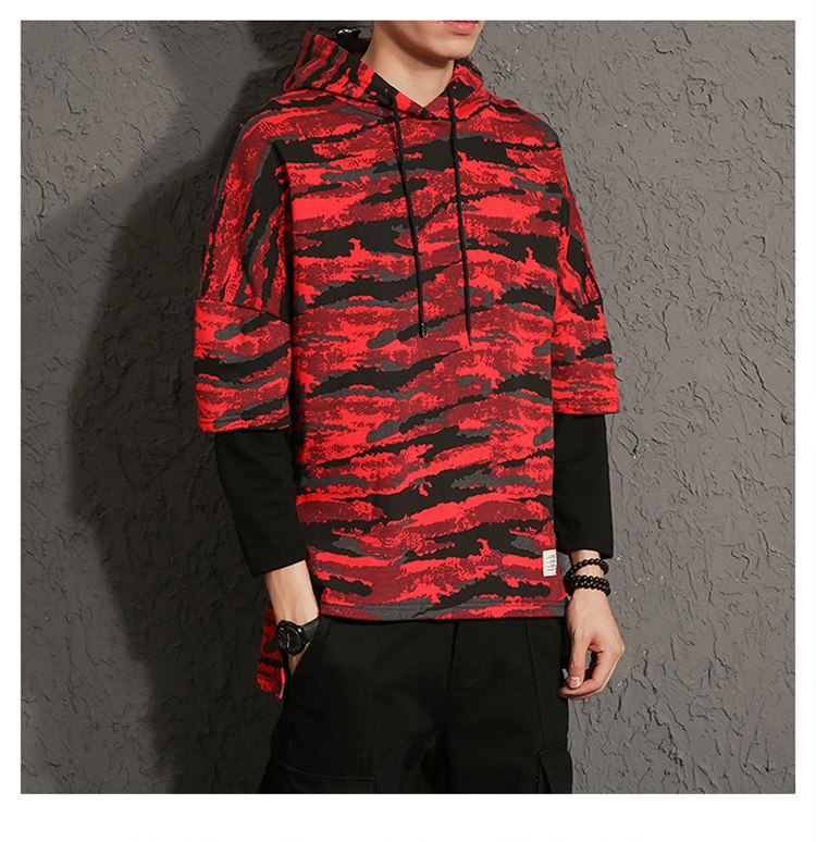 Hoodies Sweatshirts men camouflage printed fake two pieces Sweatshirt