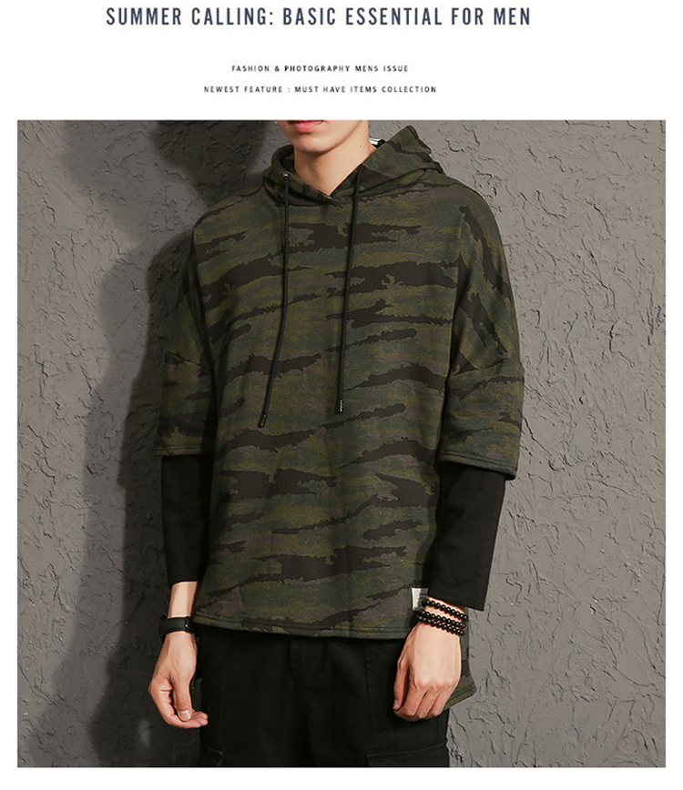 Hoodies Sweatshirts men camouflage printed fake two pieces Sweatshirt