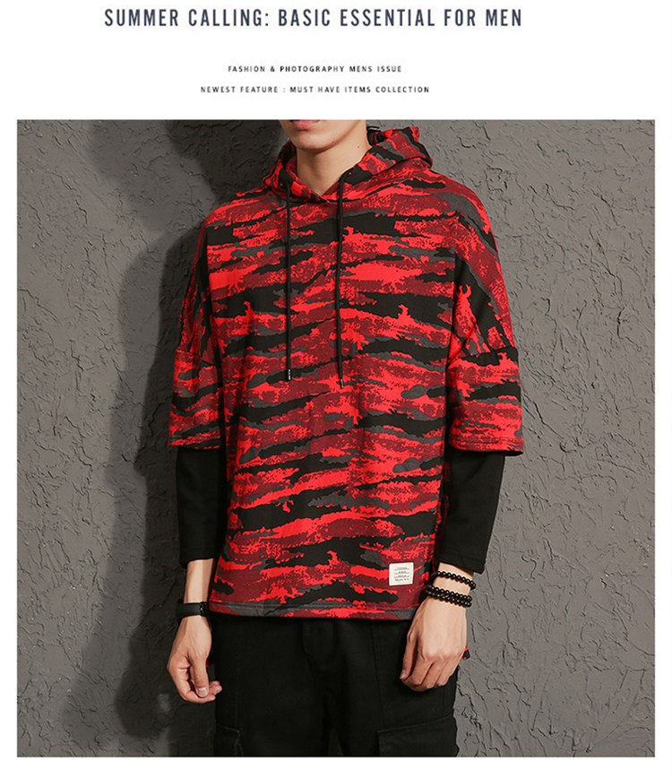 Hoodies Sweatshirts men camouflage printed fake two pieces Sweatshirt