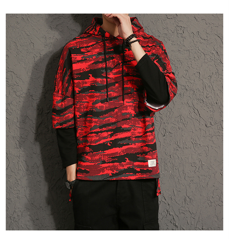 Hoodies Sweatshirts men camouflage printed fake two pieces Sweatshirt