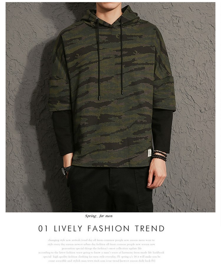 Hoodies Sweatshirts men camouflage printed fake two pieces Sweatshirt