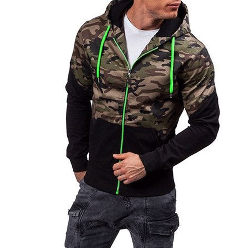 Camouflage Hoodies Men Fashion Zip Up Sweatshirt Male Camo Splice Hoody