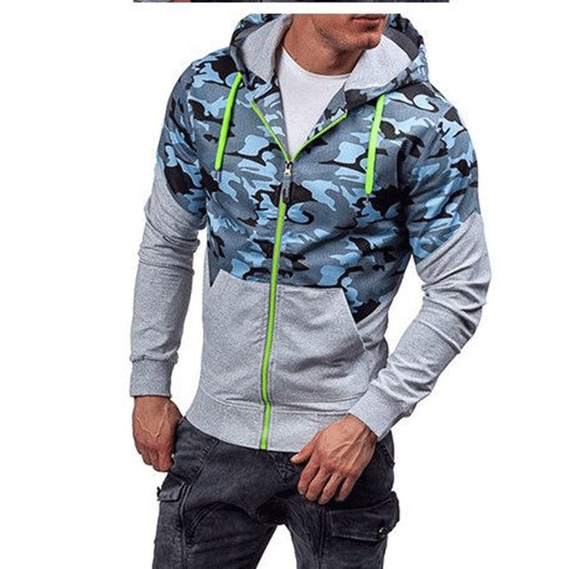 Camouflage Hoodies Men Fashion Zip Up Sweatshirt Male Camo Splice Hoody ...