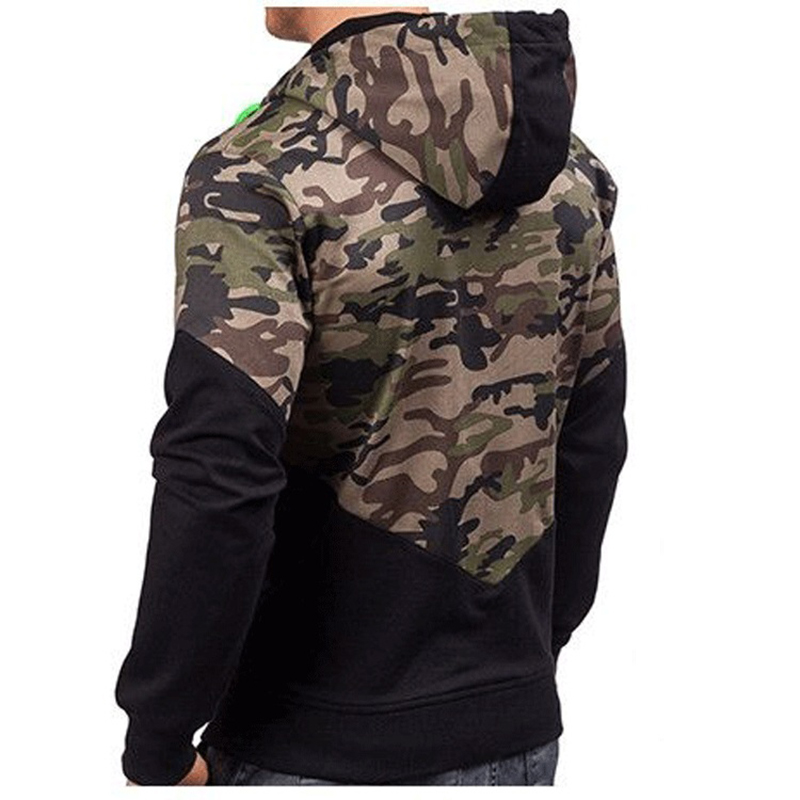 Camouflage Hoodies Men Fashion Zip Up Sweatshirt Male Camo Splice Hoody