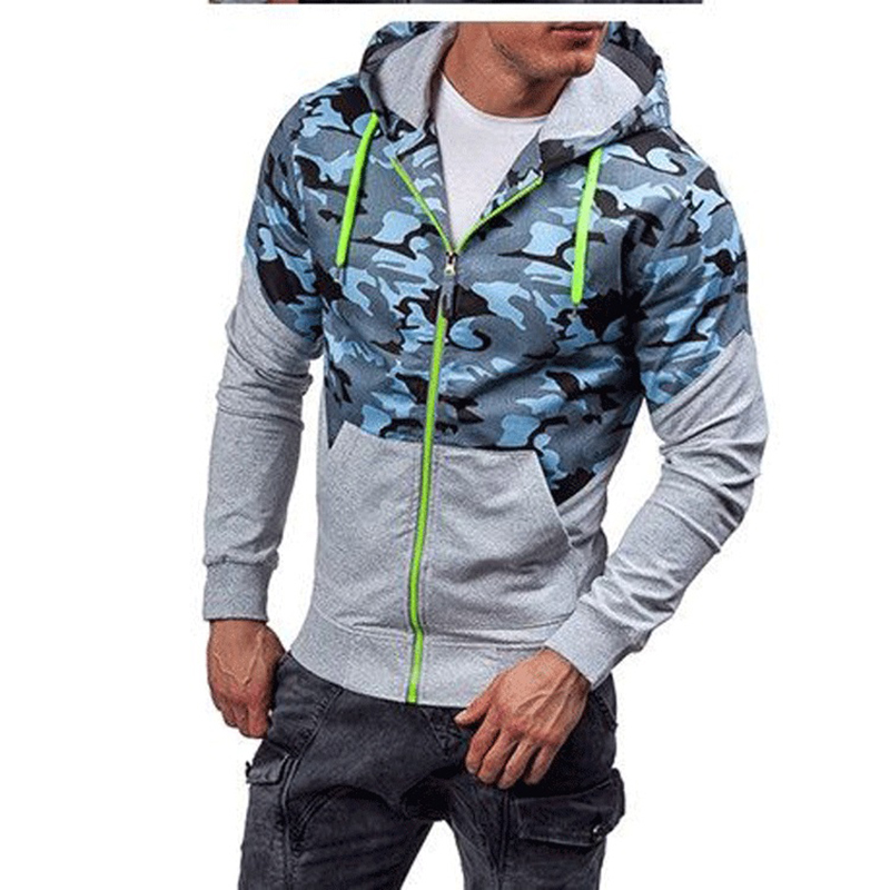 Camouflage Hoodies Men Fashion Zip Up Sweatshirt Male Camo Splice Hoody