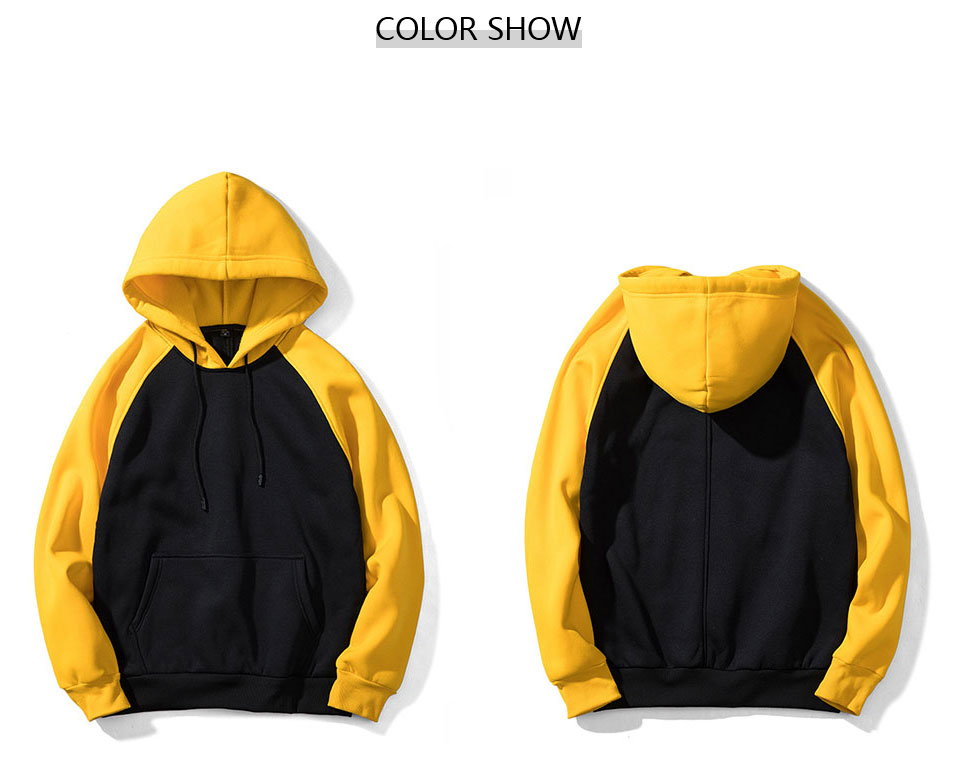 Streetwear Patchwork Hoodie Men Hip Hop Hooded Solid Slim Fit Casual Hoody